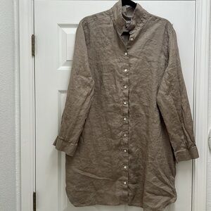 J. Jill | Tan 100% Linen Tab Sleeve Shirt Dress - Large